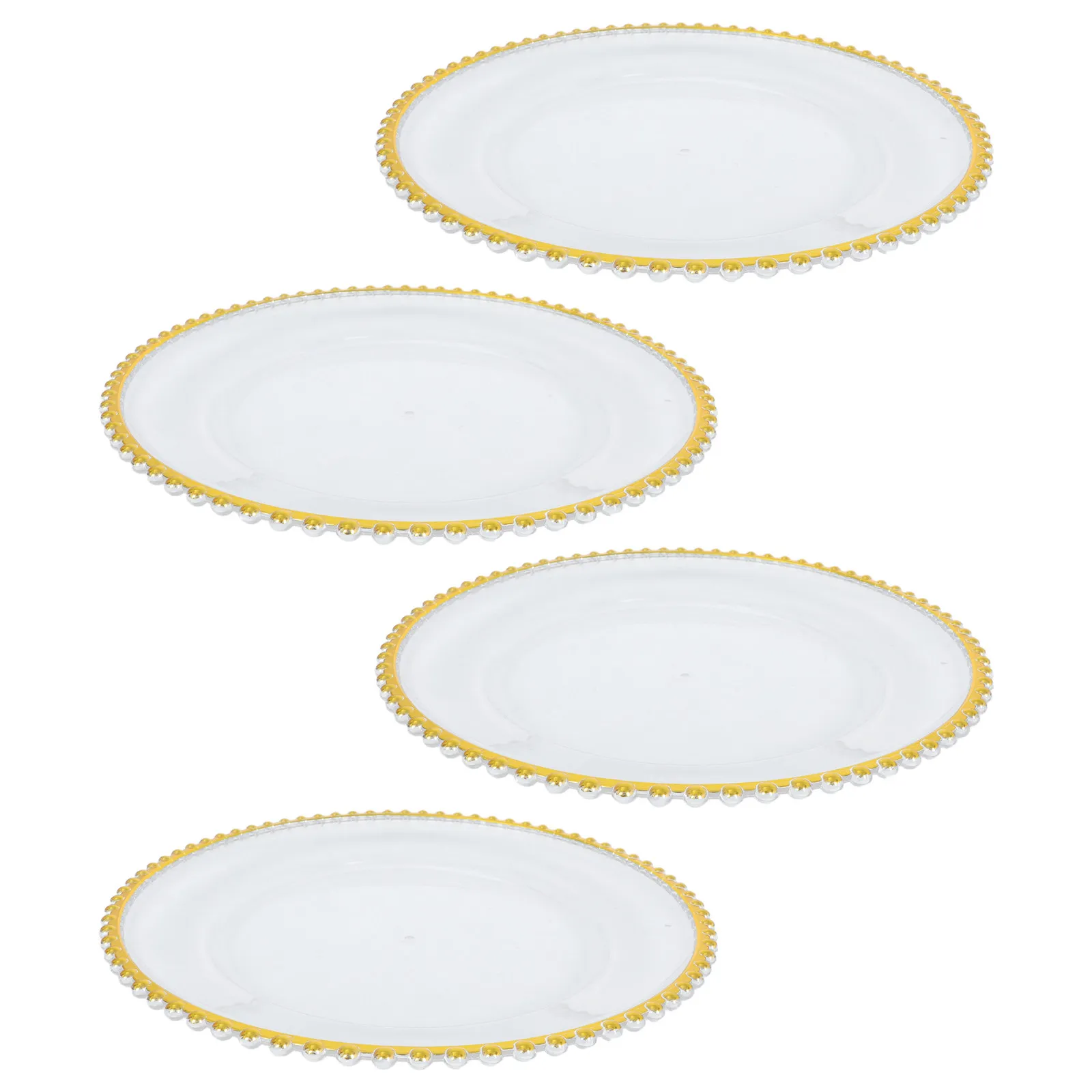 4 assiettes rondes transparentes en plastique pour service, assiettes de présentation élégantes avec bordure dorée, vaisselle de mariage pour fruits et desserts, plateaux ronds