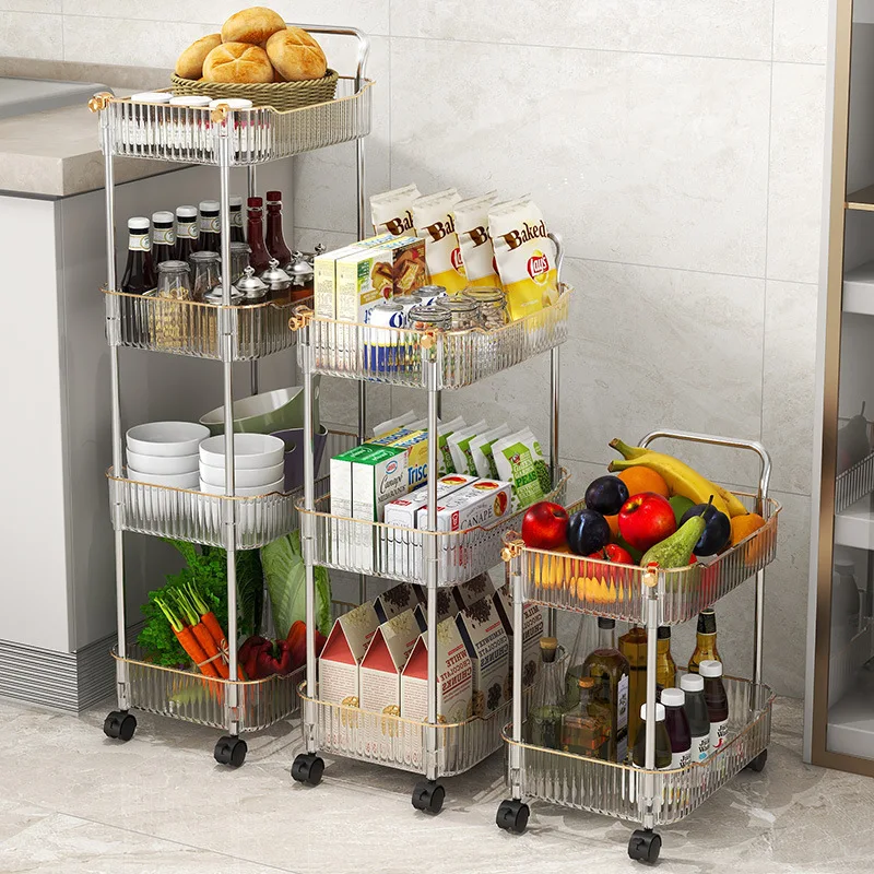 2 Tier Transparent Organizers Storage Rack Household Cart with Wheels Kitchen Home Accessories Mobile Rack Trolley Bookshelf