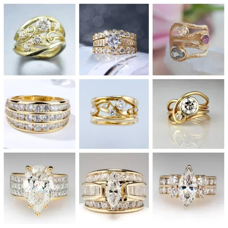 2026 New Gold  Cube Zirconia Ring Bridal Wedding Fashion  Ladies Beautiful Gifts Valentine's Day Jewelry for Wife