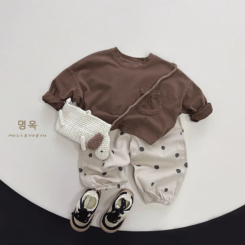 Baby Boys Girls Long Sleeve T Shirts Autumn New Kids Solid Casual Bottoming Shirt Toddler Loose Versatile Tops Children Clothes