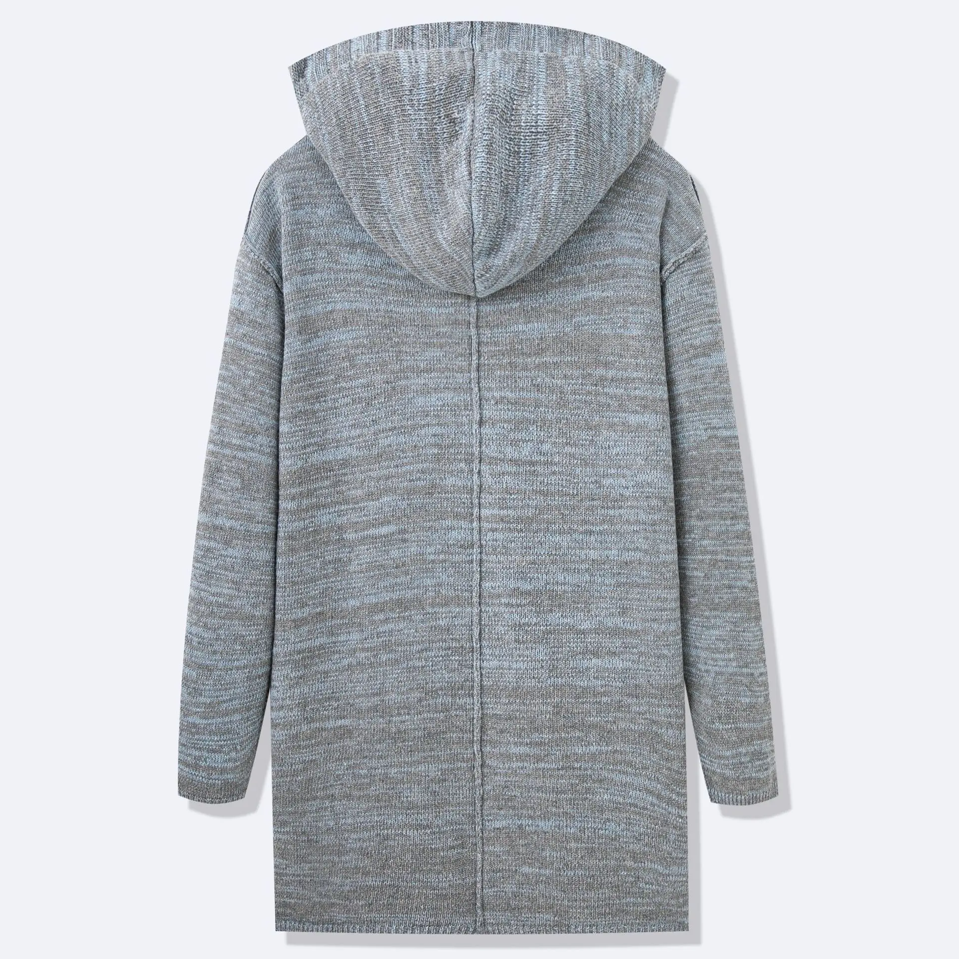 Herfst Winter 2025 Mode Heren Grijs Casual Trendy Lange Mouw Capuchon Knielengte Gebreide Trui Jas Mannelijke Breasted Kleding