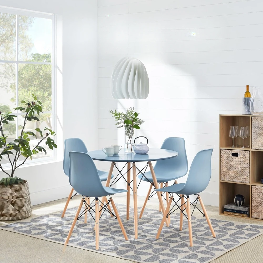 Products 5-Piece Dining Set, Compact Mid-Century Modern Table & Chair Set for Home, Apartment w/ 4 Chairs, Plastic Seats