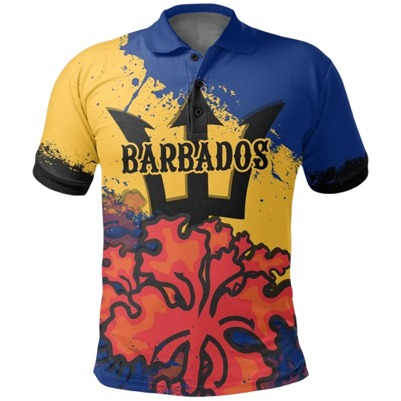 Flag Barbados Barbadian 3D Print Men Polo Shirt Daily Sportswear Short Sleeve Gym Tops Tee Shirts Breathable  Party Sporty Lapel