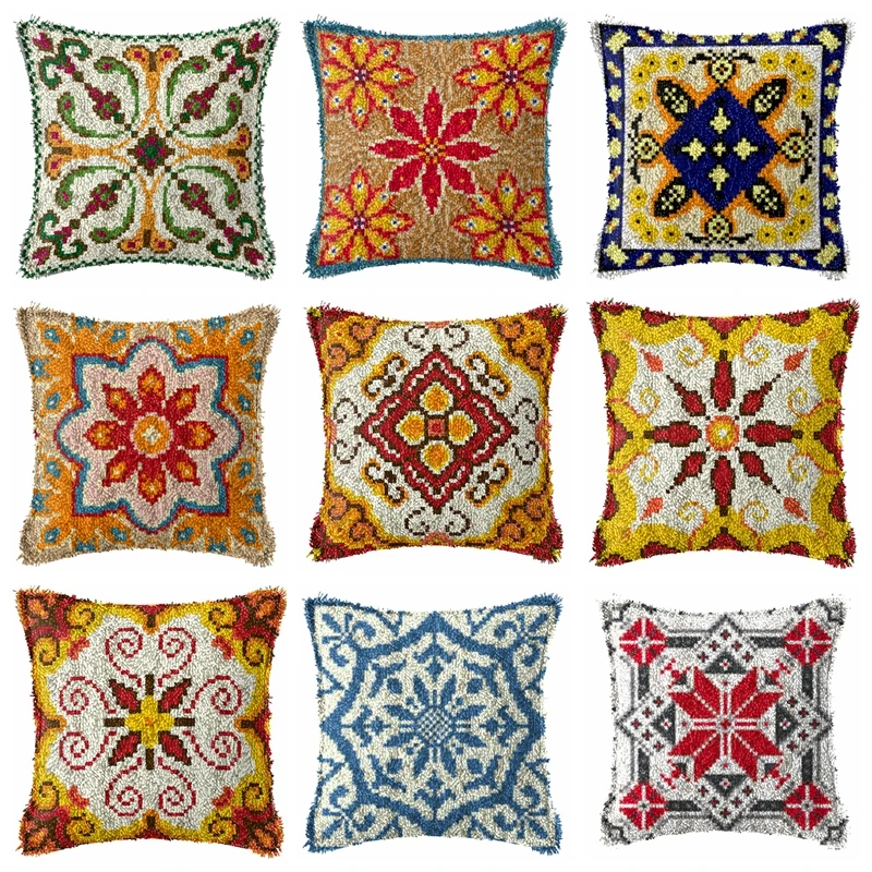 

DIY Beautiful Pattern Style Latch Hook Kits Pillowcase Knot Pillow Package Latch Hook Kit Set For Needlework Embroidery Cushion