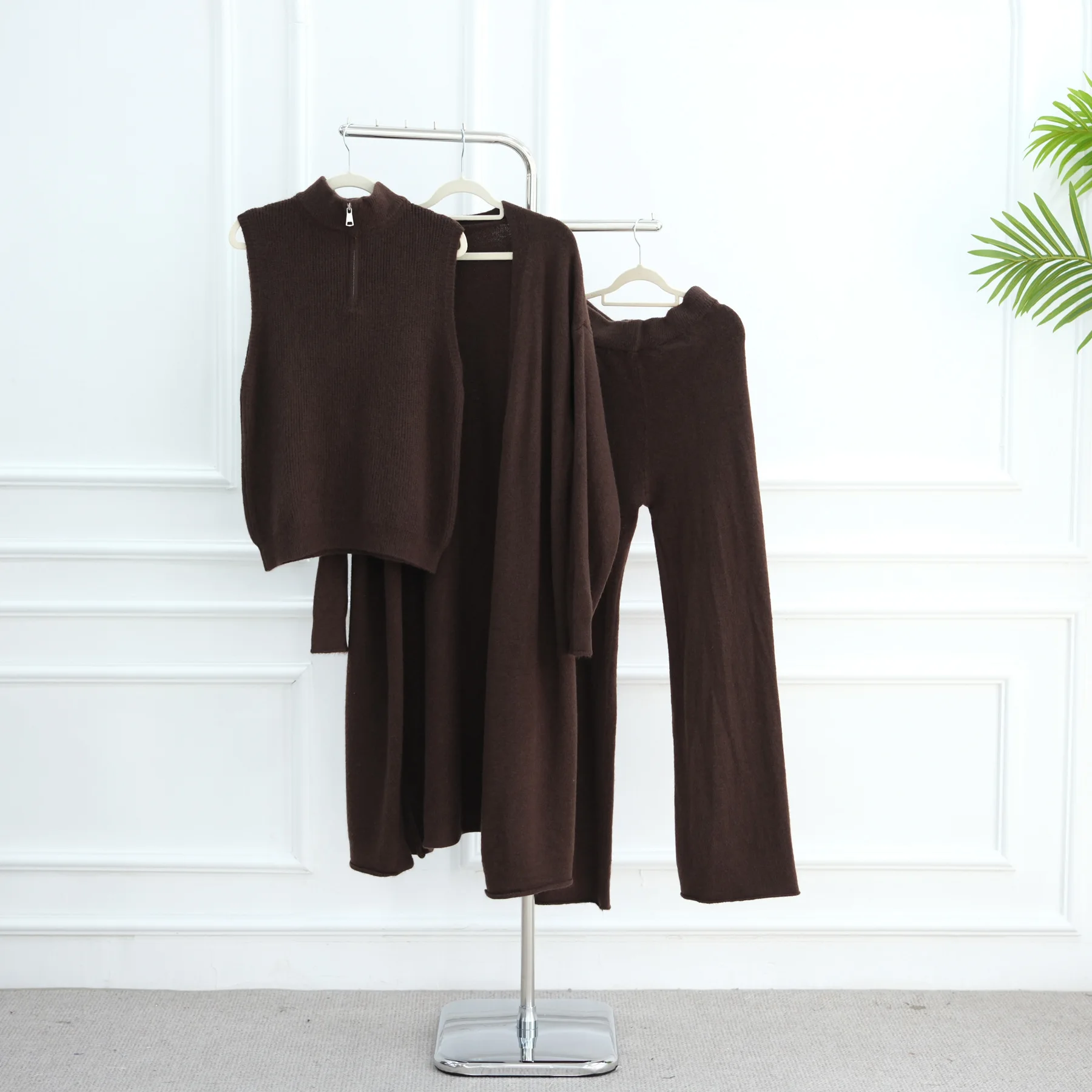 3PCS Winter Knitted Muslim Sets for Women Kimono Cardigan Sleeveless Tops Pants Islam Clothing Dubai Abaya Kaftan Dress Outfits