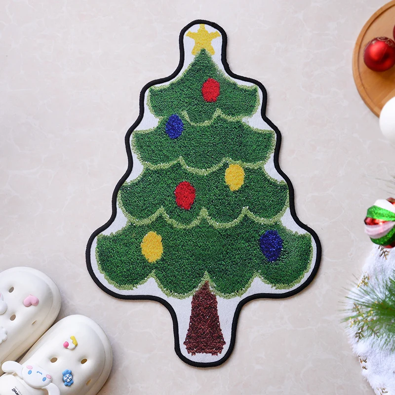 Xmas Tree Shape Floor Mat Entrance Door Bedroom Anti Slip Carpet 2024 Christmas Decoration For Home 2025 New Year Gift Navidad