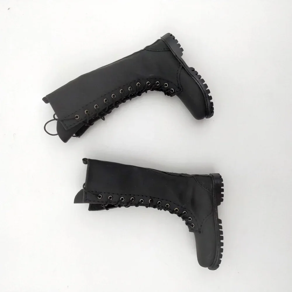 Matte Leather Long Boots Model 1/6 Scale Male Solider Solid Lace-up Shoes for 12in Detachable Feet Action Figures Doll