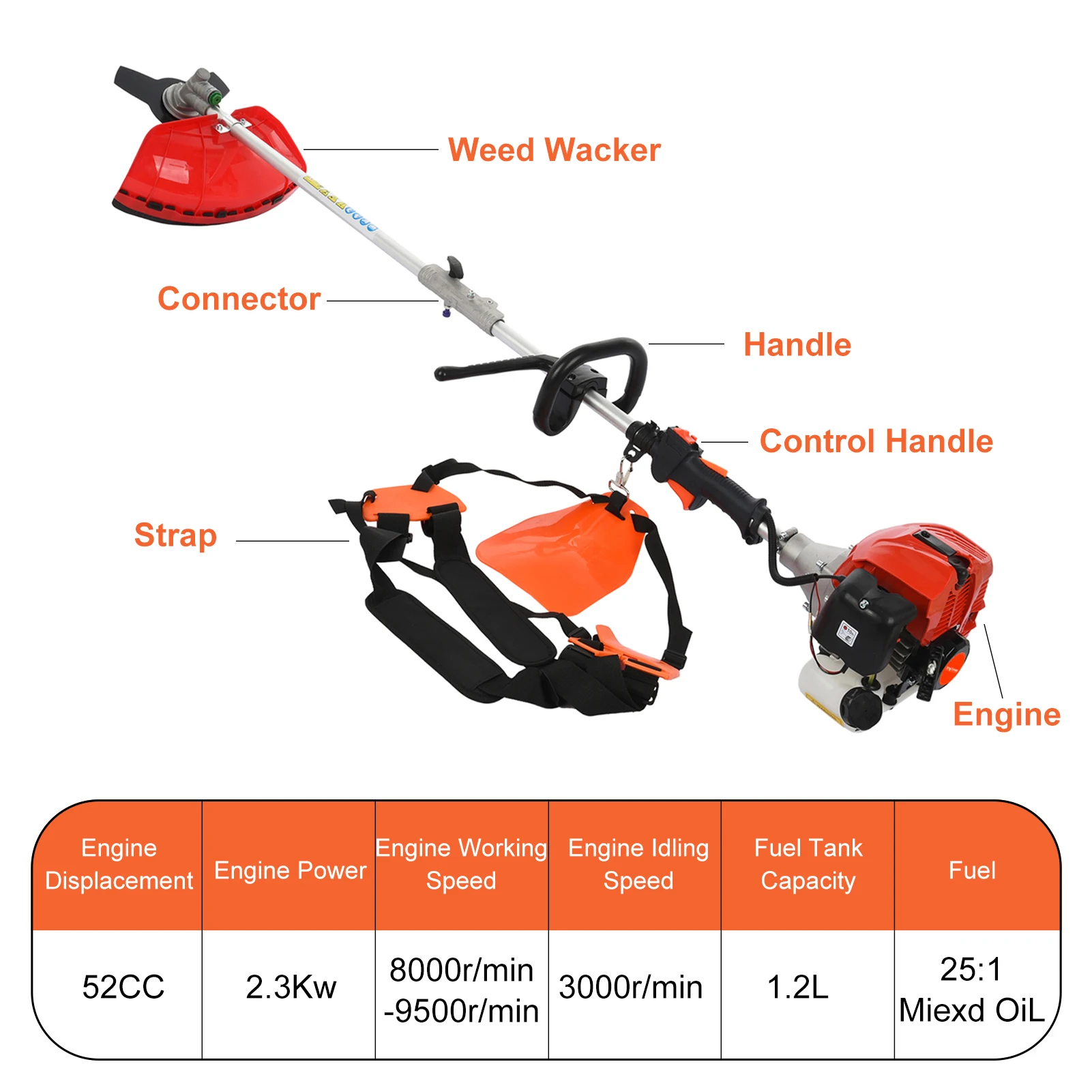 52cc Hedge Trimmer Grass Strimmer Labor Saving Adjustable Angle Grass Strimmer Strong Powerful Low Noise Gas String Trimmer