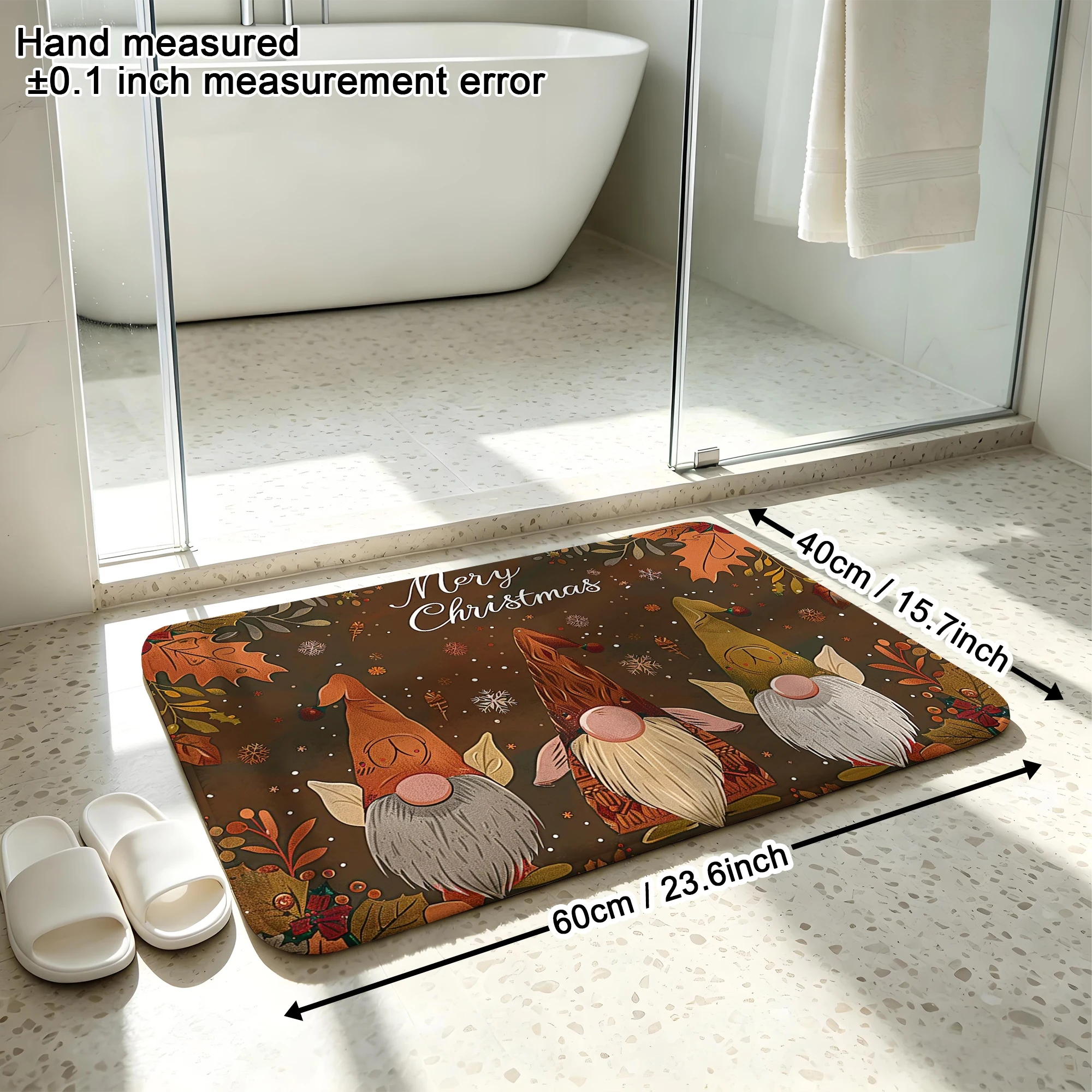 Christmas Gnome Elf Autumn Leaf Print Plush Absorbent Sponge Mat,Bathroom Non‑Slip Mat & Decorative Door Mat
