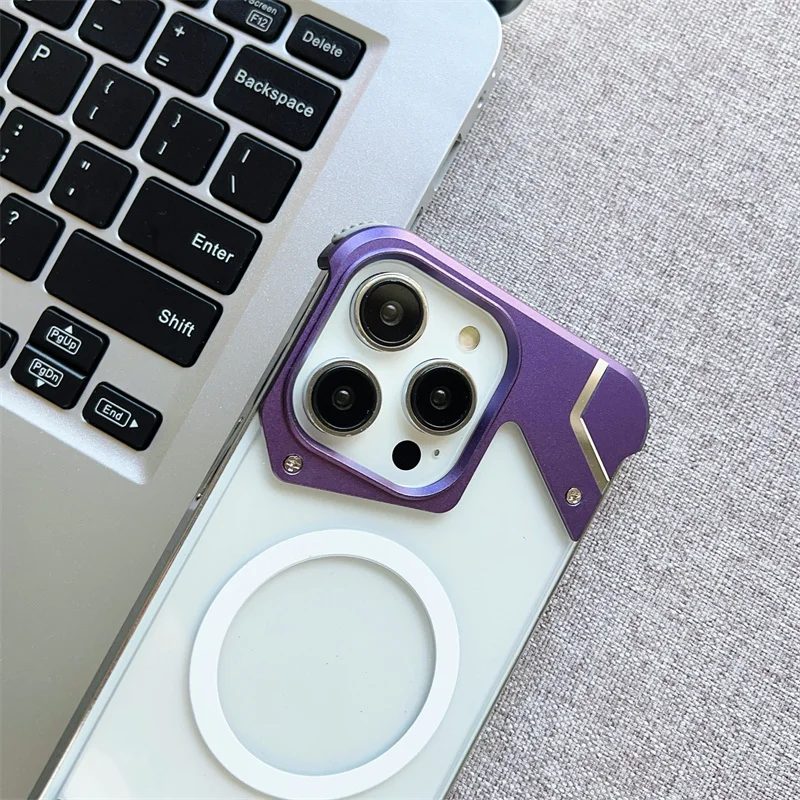 

Чехол MagSafe из алюминиевого сплава для iPhone 13, 14, 15, 16 Pro Max 16 Pro, прозрачная задняя панель с беспроводной зарядкой, защитный чехол