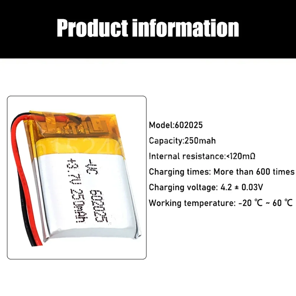 Jam tangan pintar PSP, baterai isi ulang li-polimer 3.7V 250mah untuk kamera Mini speaker Bluetooth lampu LED