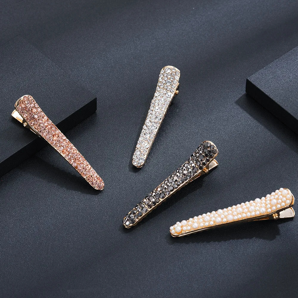 1pc moda błyszczące kryształowe spinki do włosów 4 kolory eleganckie kobiety Pearl Bangs boczny zacisk dziewczyny metalowe Barrette narzędzia do stylizacji włosów