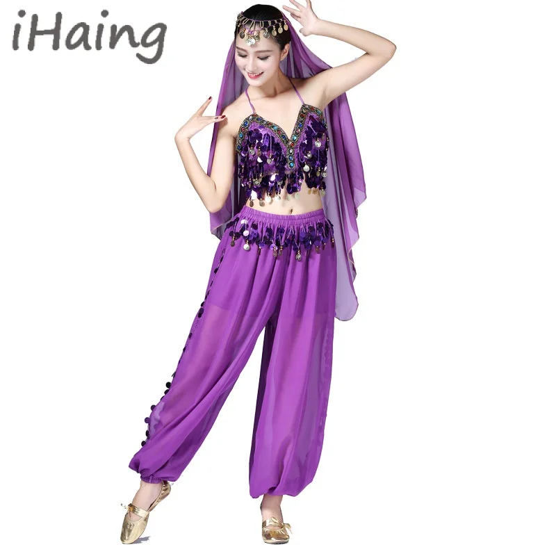 

Women Belly Dance Practice Bandage Crop Vest Top Bra Harem Pants Set Indian Noble Dancing Costume Outfit Cosplay Stage Suit