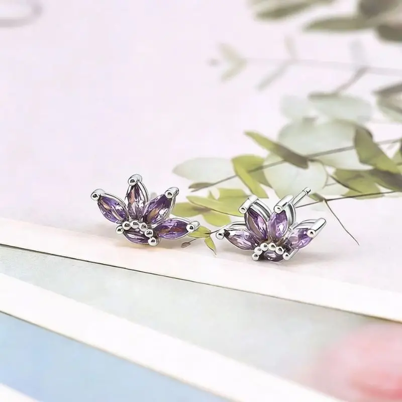 925 Sterling Silver Ear Needle Beautiful Purple Zircon Earrings Hoop Earrings Crystal Pendant Earring Fashion Wedding Jewelry