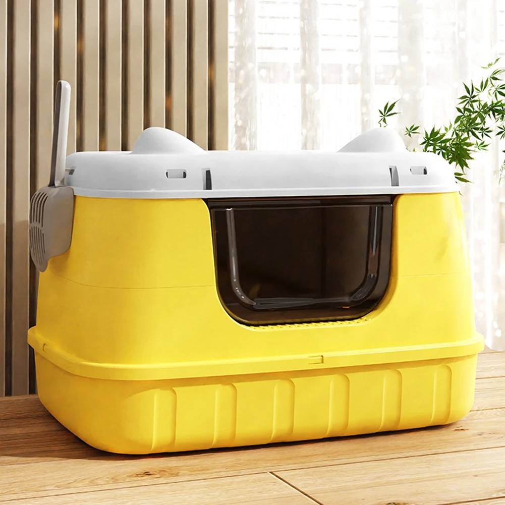 Large Cat Litter Box Enclosed Cat Bedpans with Handle Cat Litter Pan with Scoop for Larger Cat Breeds Multiple Cat Households