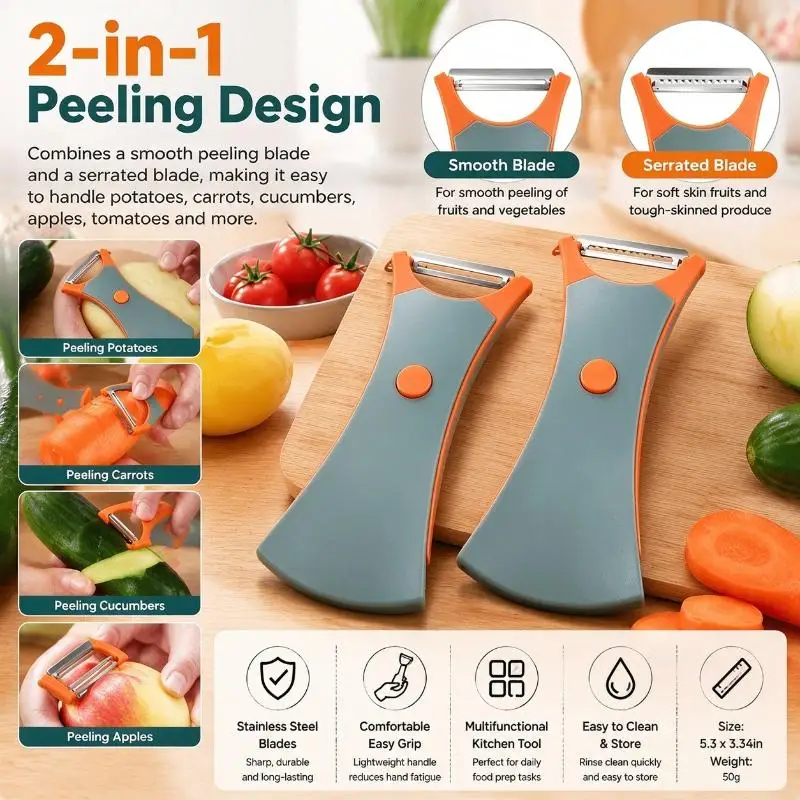2-in-1 Fruit Vegetable Peeler With Rotating Blade Design Straight And Wavy Edges Multi-Purpose Kitchen Tool Fruit Peeler