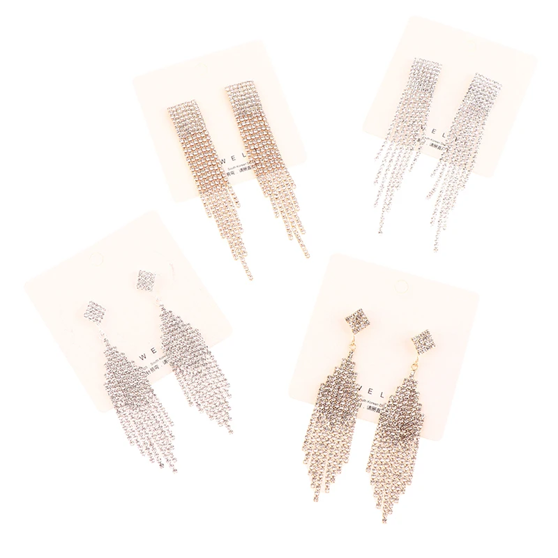 S925 silver needle Classic Shiny Crystal Earrings Ladies Exaggerated Long Earrings Tassels Rhinestone Earrings Fashion Korean Ea