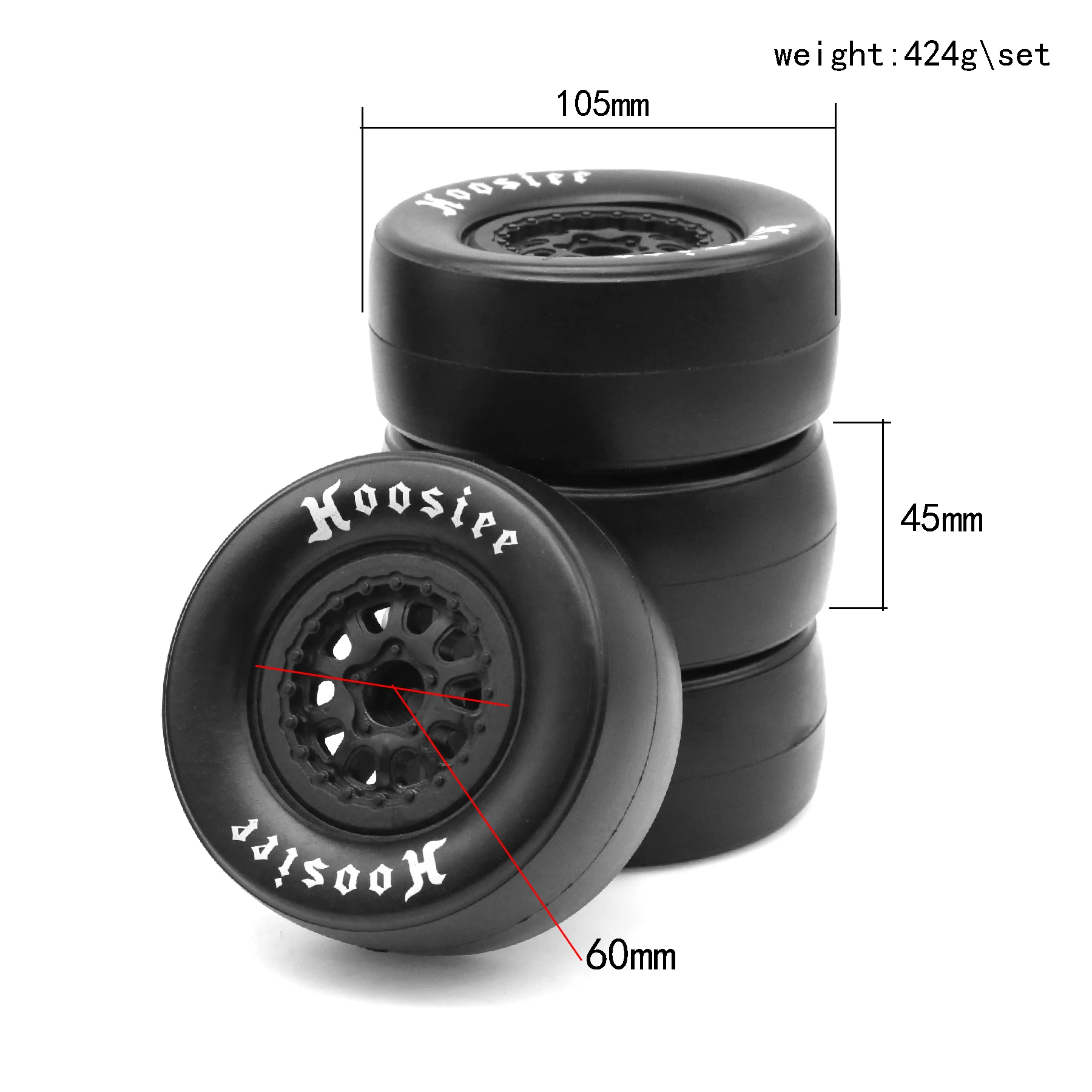 Lot De 4 Pneus RC Camion 1/10 - Roues Route Courte Traxxas Slash & Compatibles - Caoutchouc Antidérapant Collé