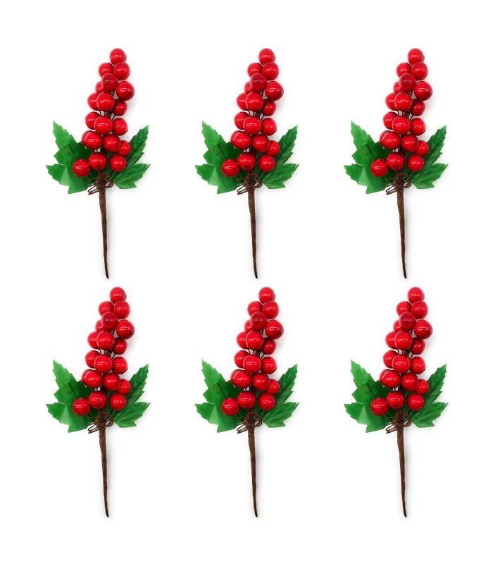 20 cm Tradineur 6 bouquets Red Berry Holly foam Styrofoam holiday decoration Christmas ornaments tree vases