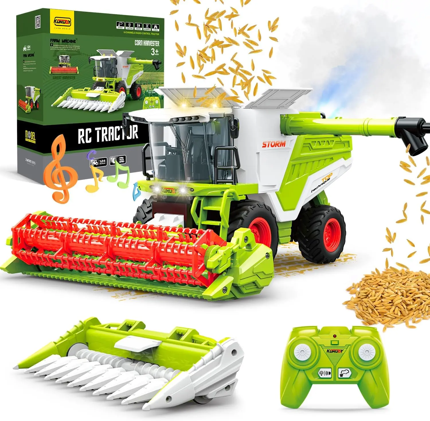 Tracteur agricole télécommandé RC 2.4G, moissonneuse-batteuse avec sons, lumières et fonctions de pulvérisation, jouet pour enfants, cadeau d'anniversaire