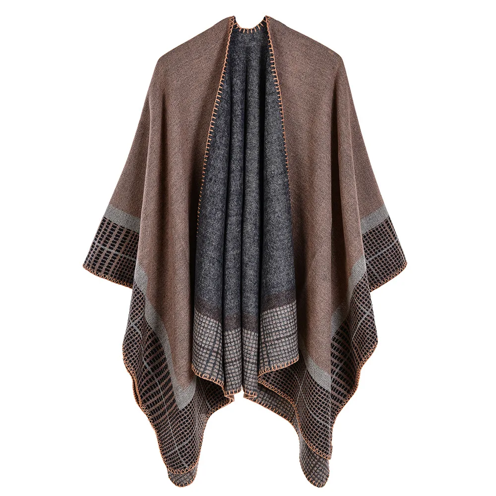 

Autumn Winter Women's Imitation Cashmere Warm Air Conditioning Shawl Sunscreen Cloak Tourism Cloak Ponchos Capes 10