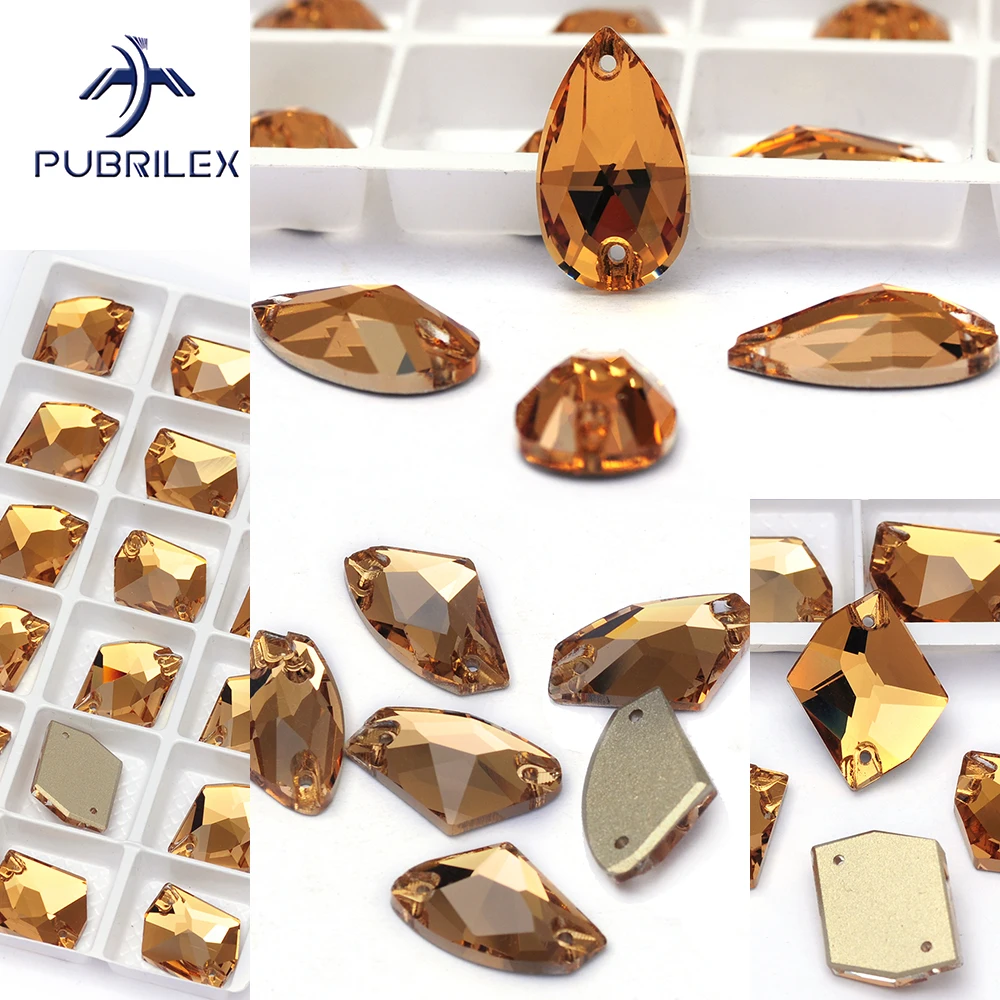 PUBRILEX Light Smoked Topaz All Sizes Strass Sewing Crafts DIY Flatback Rhinestones Glass Sew-On Crystals For Clothing