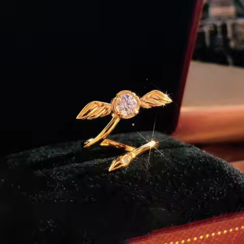 925 Sterling Silver HP Cosplay Hary Potters Gold Snitch Ball Adjustable Rotatable Ring Jewelry Props Women Men Couple Gifts