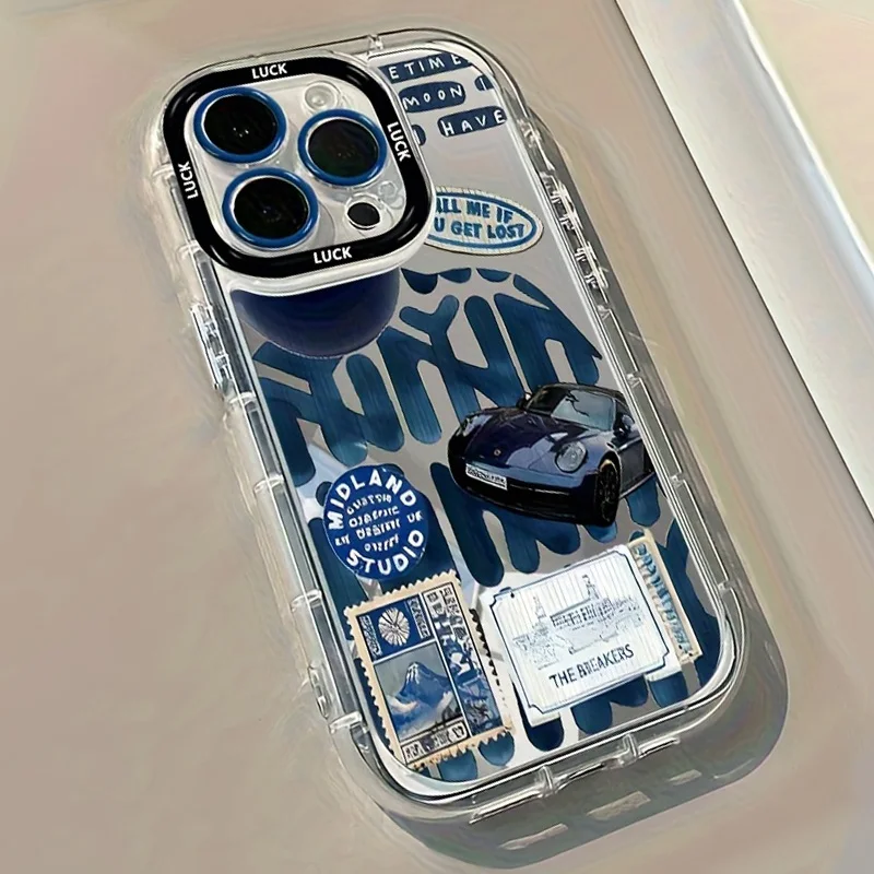 Fashion Blue Sports Car Phone Case For iPhone 11 12 13 14 15 16 17 Pro Max 7 8 Plus XR XS X 16E 17 Air New Mirror Design Cover
