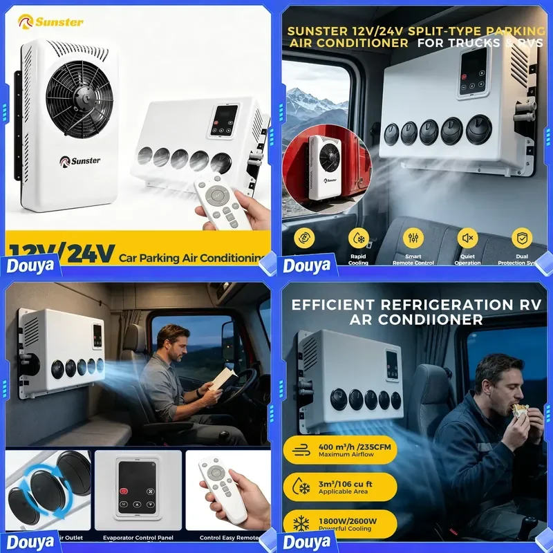 12V 24V Electric Parking Air Conditioning With Rapid Cooling & Inverter Energy Saving For Buses Vans Tractors Excavators