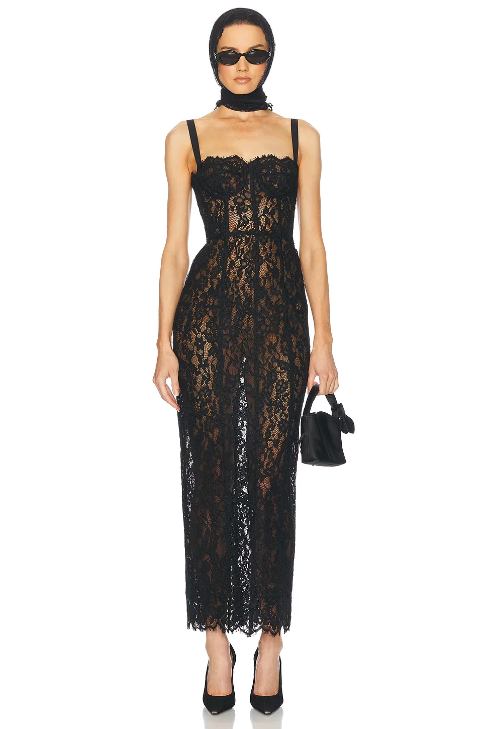 

2025 Women's Black Sexy Lace Mesh Hollow Bag Hip Strap Dress Medium Long Skirt Hollow Temptation Temperament Evening Dress