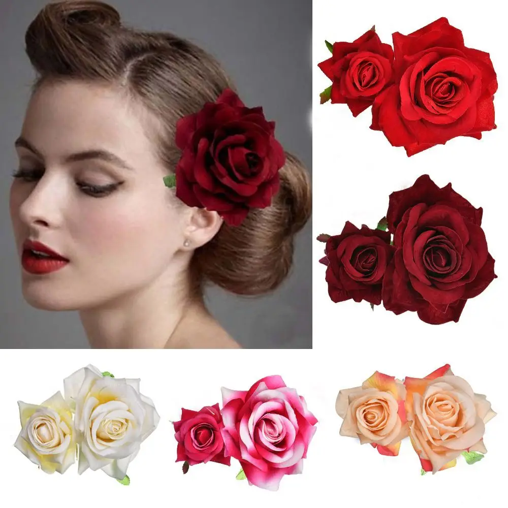 

Fashion Elegant Festival Bridal Flower Hair Clip Bridesmaid Hair Jewelry Double Rose Hairpin Wedding Accessories