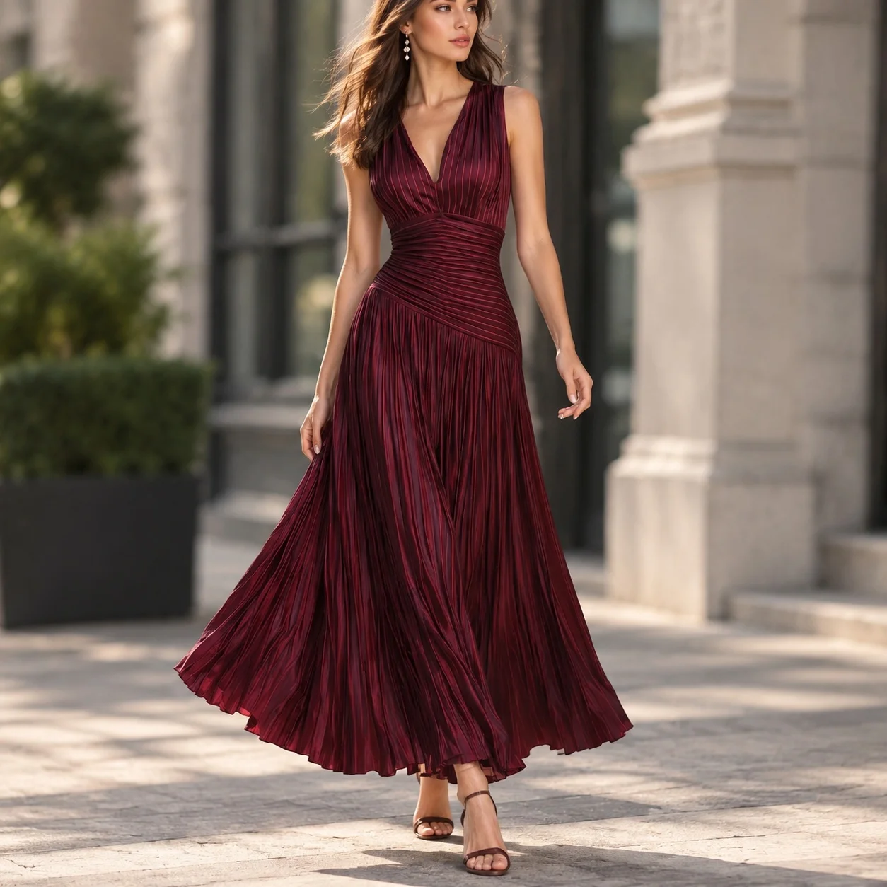 Pleated Sleeveless Dress High Waist Urban Style with Relaxed Fit Western Style Streetwear Summer Pleated Dress for Women