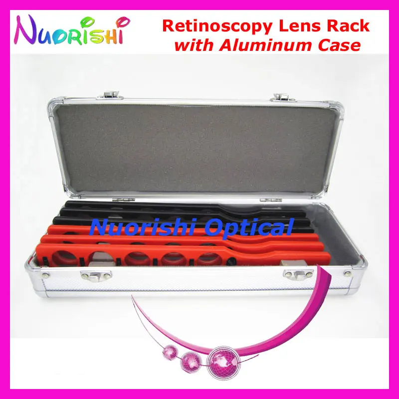 E03-10 Good Quality Ophthalmic Supplies Retinoscopy Trial Board Lens Rack Set Kit 6 Plastic Bars 30 Lenses Aluminum Case