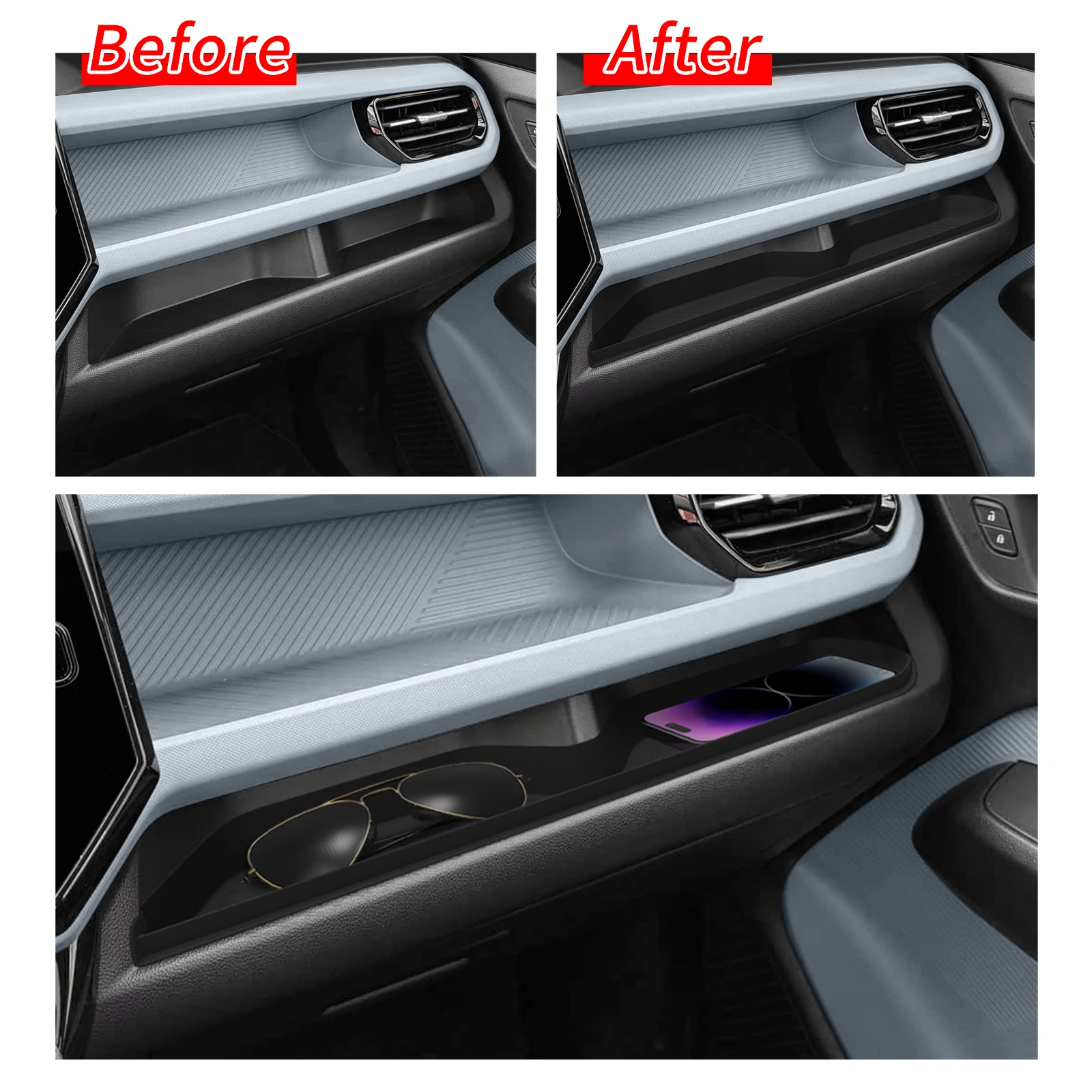 LUCKEASY Left Drive for Chevrolet/Chevy Bolt EV 2027+ Silicone Passenger Dashboard Lower Storage Tray Interior Accessories Black view 3