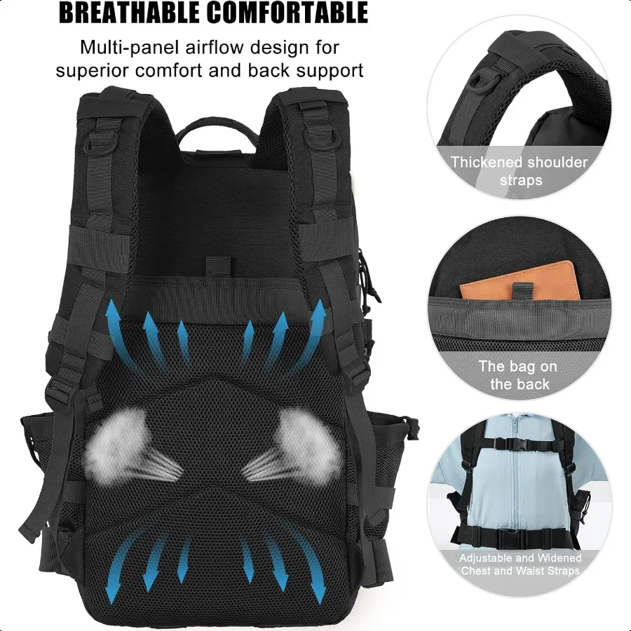 Militaire tactische rugzak 50L groot zwart voor heren