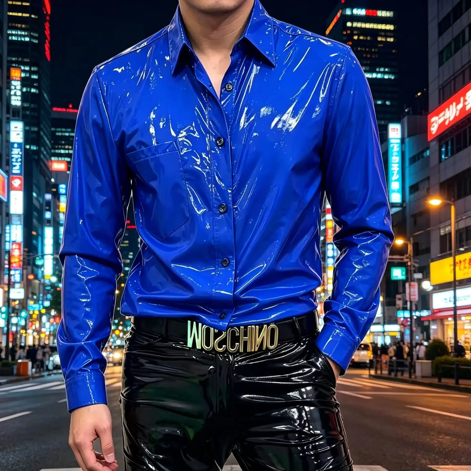 Men Metallic Disco Shiny Slim Shirt Top Man Long Sleeve Faux Latex Button Down Nightclub Party Shirts Glossy PVC Clubwear Custom