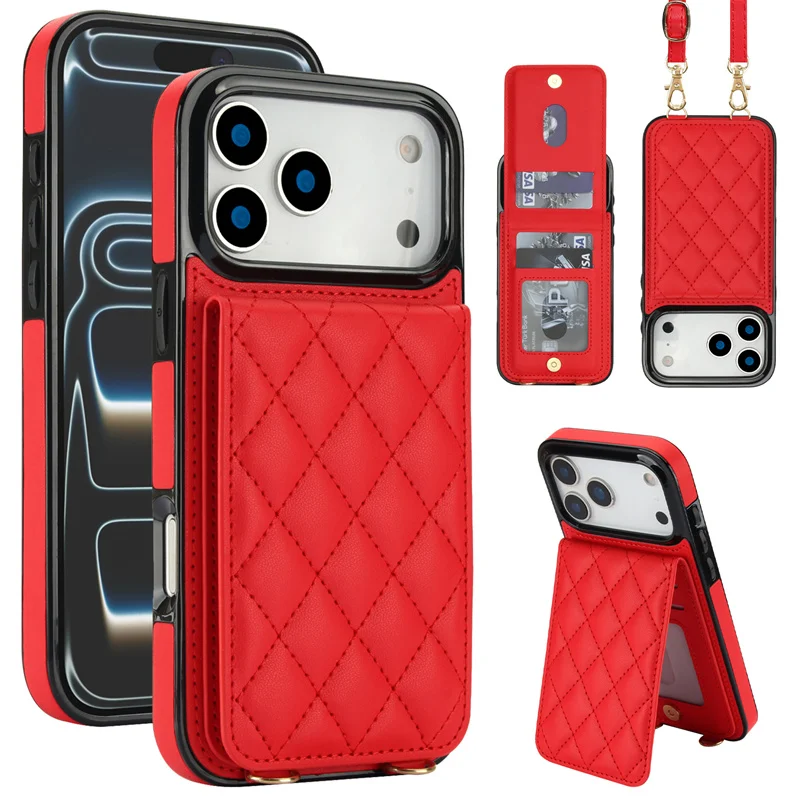 Multifunctional Phone Case for Samsung iPhone 17 Pro Max 17E Air 16 15 14 13 Pu Leather Lanyard Card Case With Holder Shockproof