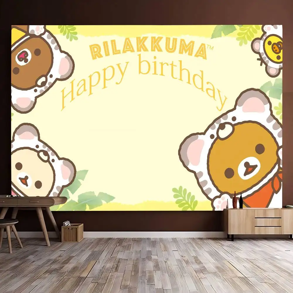1pc Cute Rilakkuma Cartoon Style Background For Photography Bunny Easter Eggs Vintage Wood Board Kids Birthday Party Backdrops
