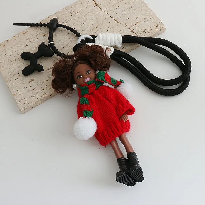 Cute Black Skin Princess Doll Toy Backpack Pendant Hanging Ornament DIY Dress Up Bag Charm Car Key Ring Bag Decoration For Doll