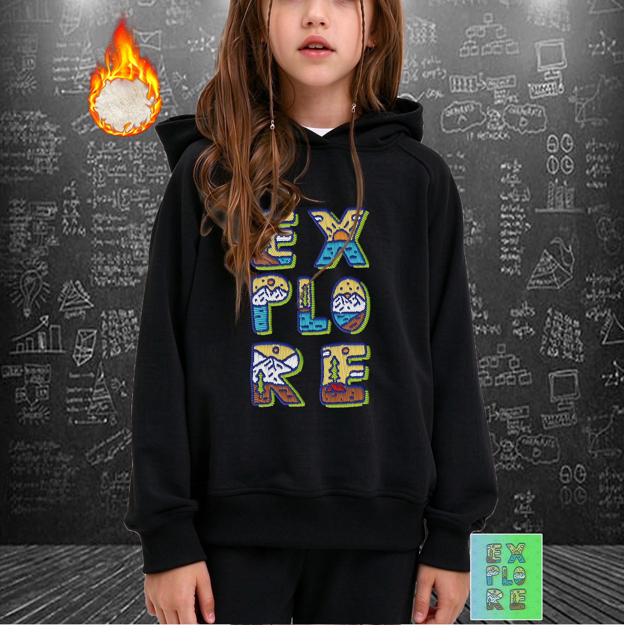 Girls Hooded Sweatshirt Explore Adventure Printed Heat Transfer Graphic Casual Streetwear For 3-14Y Girls Daily Outdoor