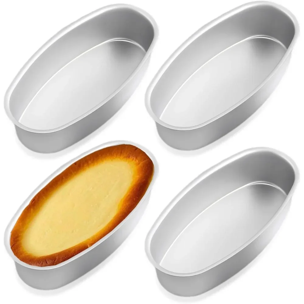 

4PCS Oval Cheesecake Pan Non-stick Breads Loaf Bread Aluminum Oven Baking Cake Pan for Cheesecake Tiramisu Fruitcake Baking Pot