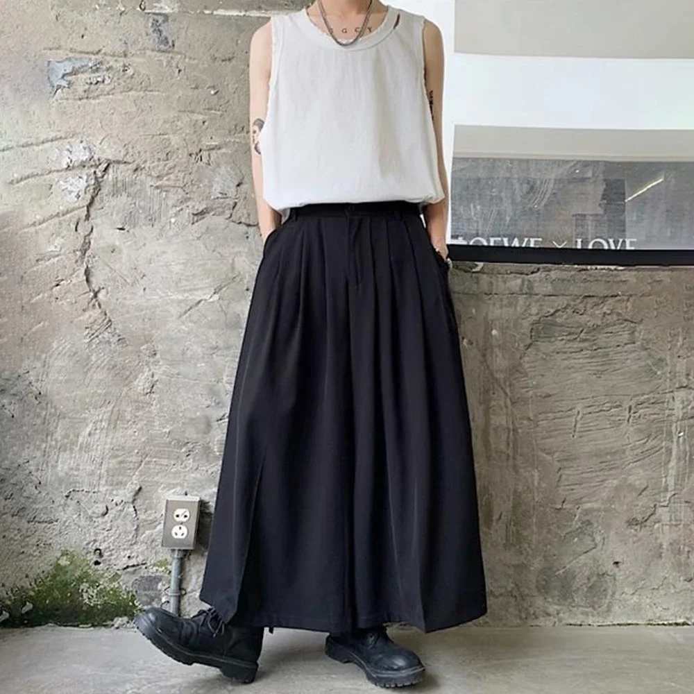 Y2K Gothic Single Button Culottes Genderless Daily Loose Streetwear Fashion Japanese Loose Dark Style Wide Leg Pants Unisex