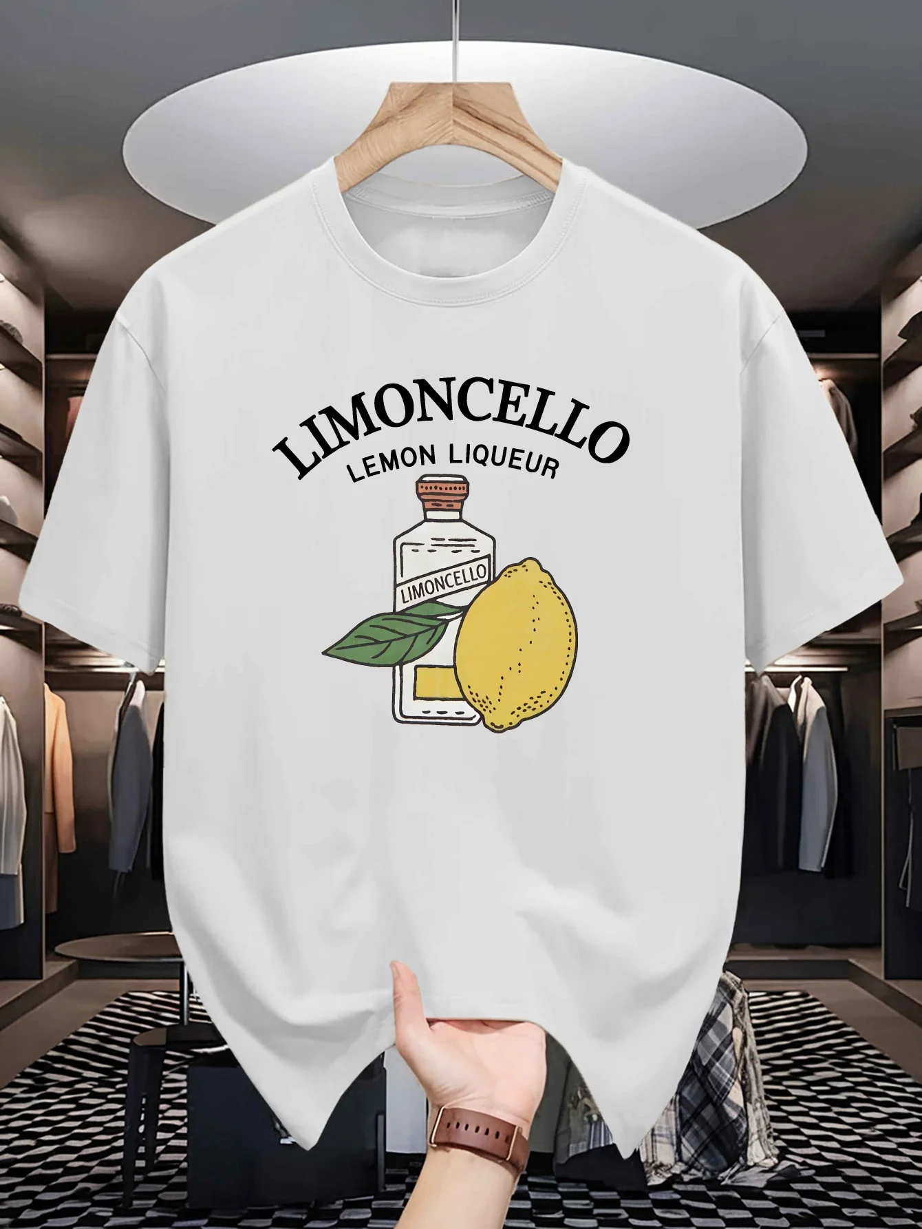 Limoncello Lemon Liqueur Print Mens Crew Neck T Shirt Cartoon Bottle Graphic Short Sleeve Casual Cotton Trendy Street Tees