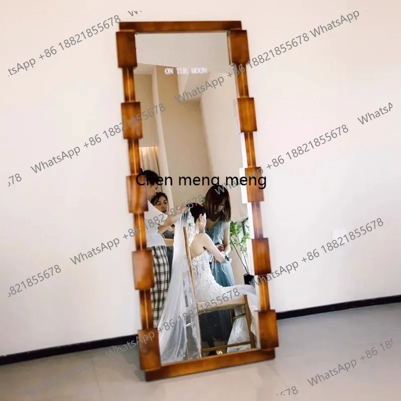 

European-Style Light Luxury Hotel Decorative Mirrors Retro Furniture Wood Frame High-Definition Full-Length Mirror Customized