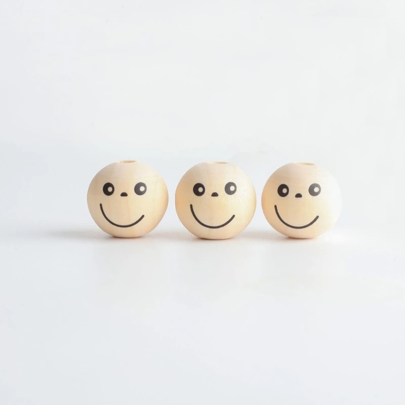 20Pcs Smiles Beads Natural Wooden Beads for Crafting, Hole Round Wooden Smiles Face Beads Set for DIY Decorations