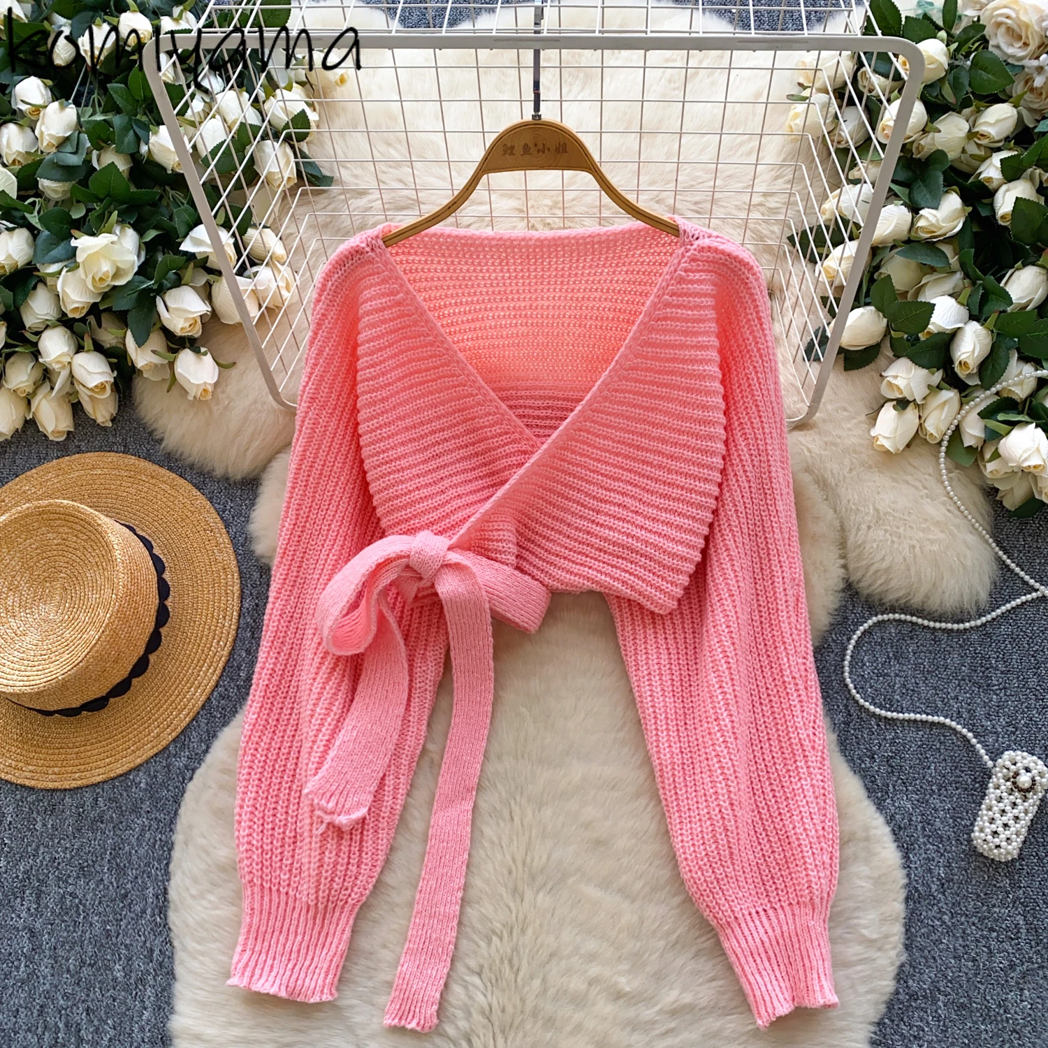 

Criss Bandage Ropa De Muje Вязаный свитер с v-образным вырезом Spice Girl Одежда для женщин с длинными рукавами Корейский простой однотонный женский свитер