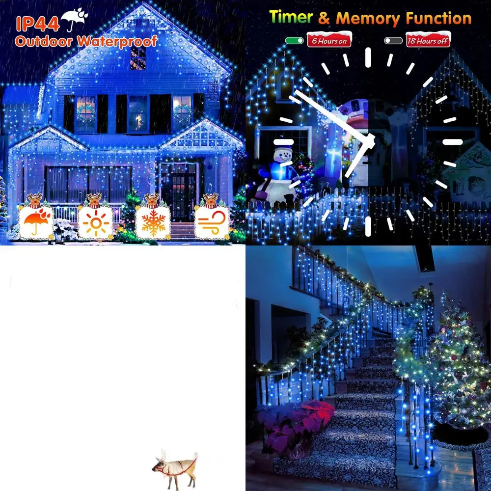 

Водонепроницаемые светодиодные синие рождественские огни 1440 с 8 режимами и таймером для наружного крыши и садового праздничного декора
