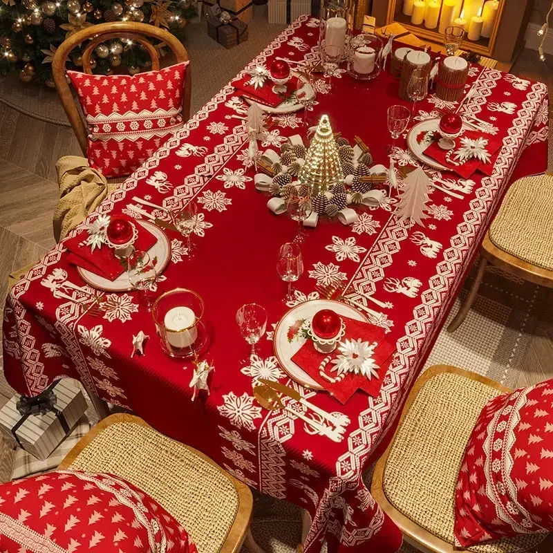 Red New Year Tablecloth Festive Waterproof Tablecloth Festive Christmas Light Luxury Coffee Table Tablecloth Decor BSW1-D