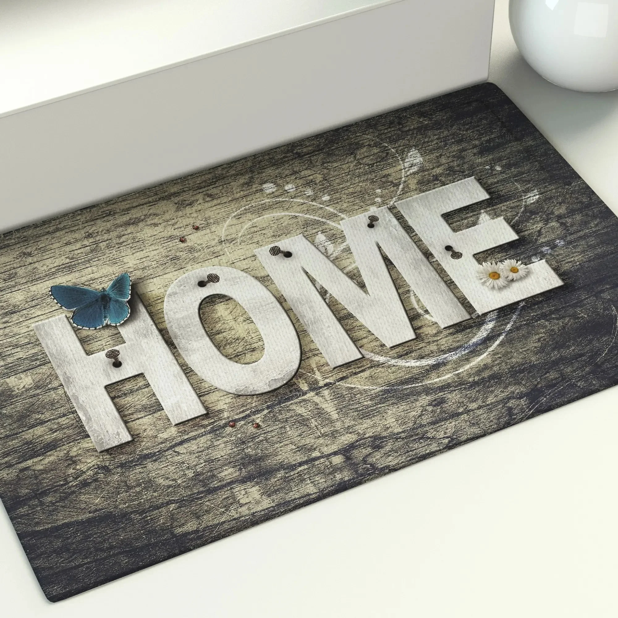 Retro Home Letters Wood Grain Print Entrance Door Mat Kitchen Bathroom Non-Slip Floor Mats Foot   Decoration