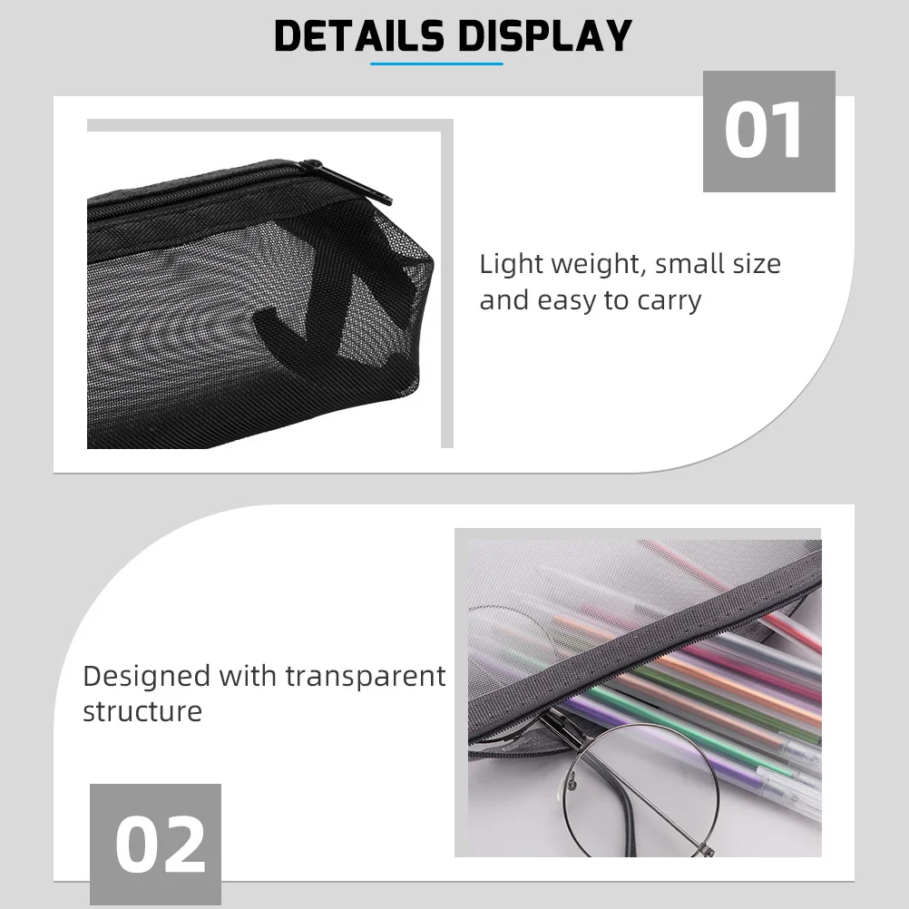 

3Pcs Simple Pencil Bags Large Capacity Pen Holders Multi-Purpose Stationery Organizer Portable Pencils Bag Mesh Pencil Bag